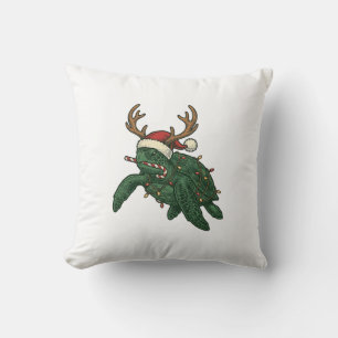 Christmas Sea Turtle Reindeer Vintage Engraving De Throw Pillow