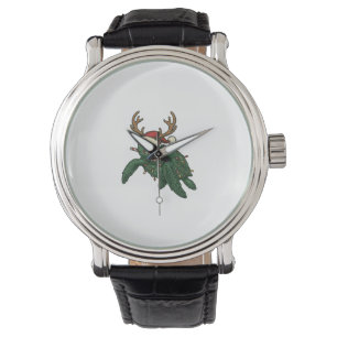 Christmas Sea Turtle Reindeer Vintage Engraving De Watch