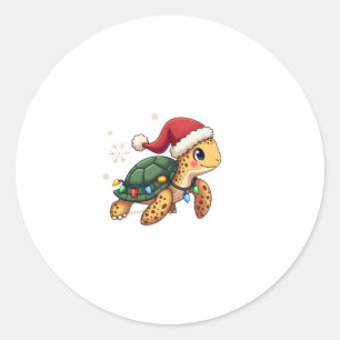 Christmas Sea Turtle Santa Xmas Men Women Boys Gir Classic Round Sticker