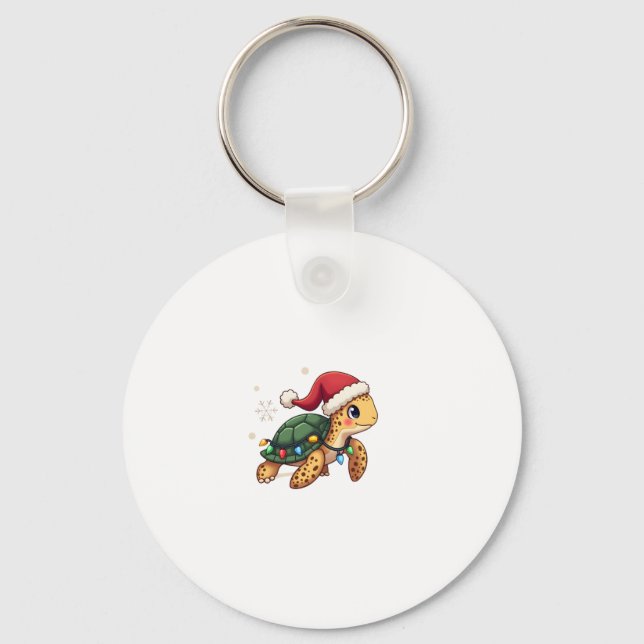 Christmas Sea Turtle Santa Xmas Men Women Boys Gir Keychain (Front)