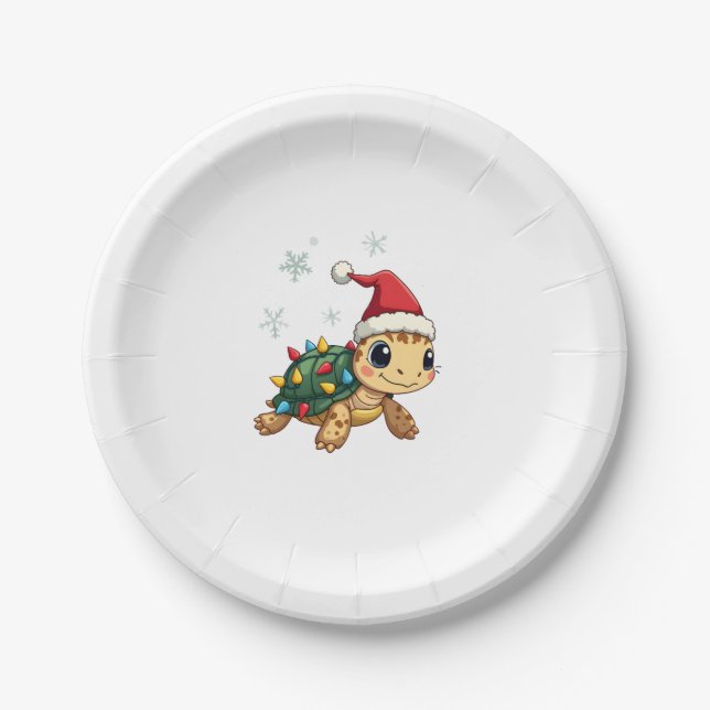 Christmas Sea Turtle Santa Xmas Men Women Boys Gir Paper Plates (Front)
