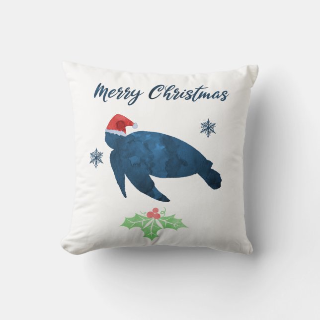 Christmas Sea Turtle Throw Pillow (Front)