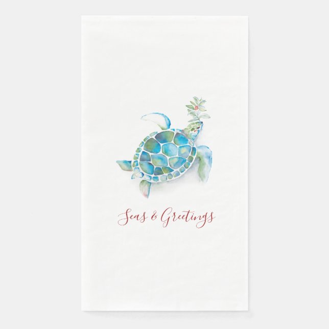 Christmas Sea Turtle Watercolor Seas & Greetings Paper Guest Towels (Front)