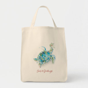 Christmas Sea Turtle Watercolor Seas & Greetings Tote Bag
