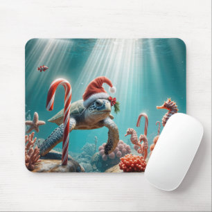 Christmas Sea Turtle With Candy Canes Mouse Pad