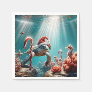 Christmas Sea Turtle With Candy Canes Napkins