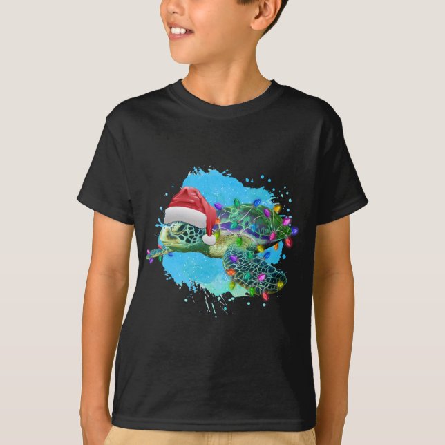Christmas Sea Turtle With Santa Hat And Christmas  T-Shirt (Front)