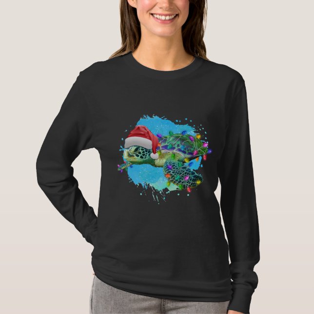Christmas Sea Turtle With Santa Hat And Christmas  T-Shirt (Front)