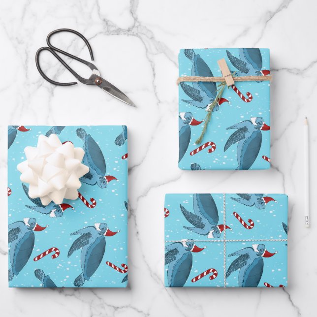 Christmas Sea Turtle Wrapping Paper Sheets (Front)