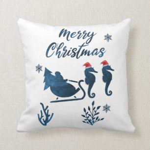 Christmas Seahorse Throw Pillow