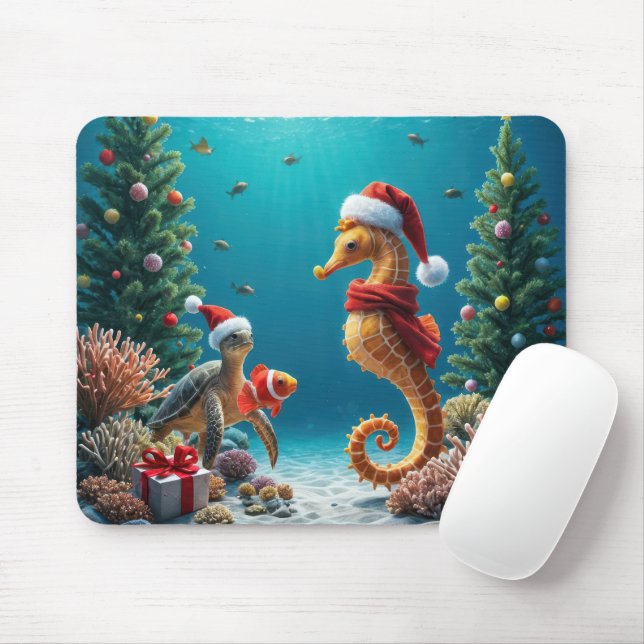 Christmas Seahorse Underwater Mouse Pad (With Mouse)