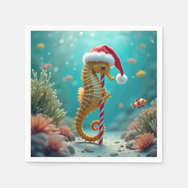 Christmas Seahorse With Candy Cane Napkins (Front)