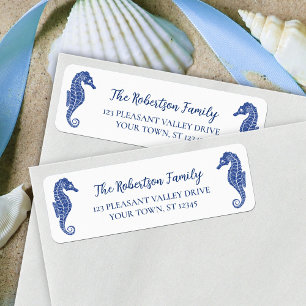 Christmas Seahorses Navy Glitter Return Address Label