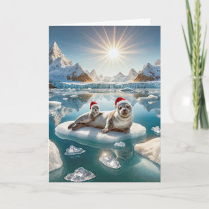 Christmas Seal and Pup On Ice Holiday Card