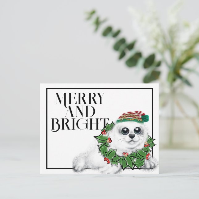 Christmas Seal pup,  festive Arctic animal   Postcard (Standing Front)