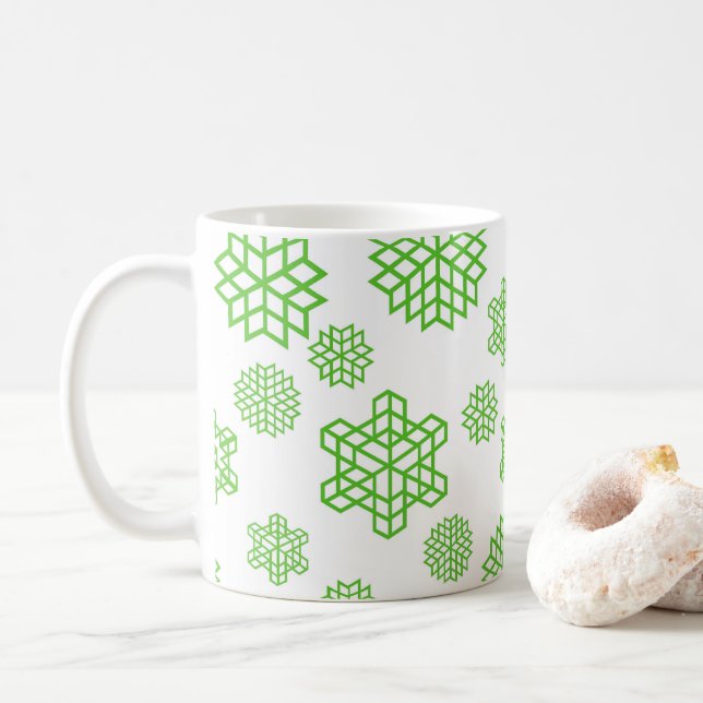 Christmas Seamless Green Snowflakes  Coffee Mug (With Donut)