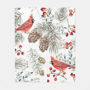 Christmas seamless pattern, cardinal birds, red be fleece blanket