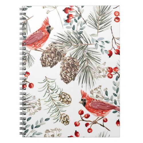 Christmas seamless pattern cardinal birds red be notebook