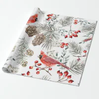 Christmas Wrapping Paper Cardinal Pattern Black With Red Birds Giftwrap  Botanical 