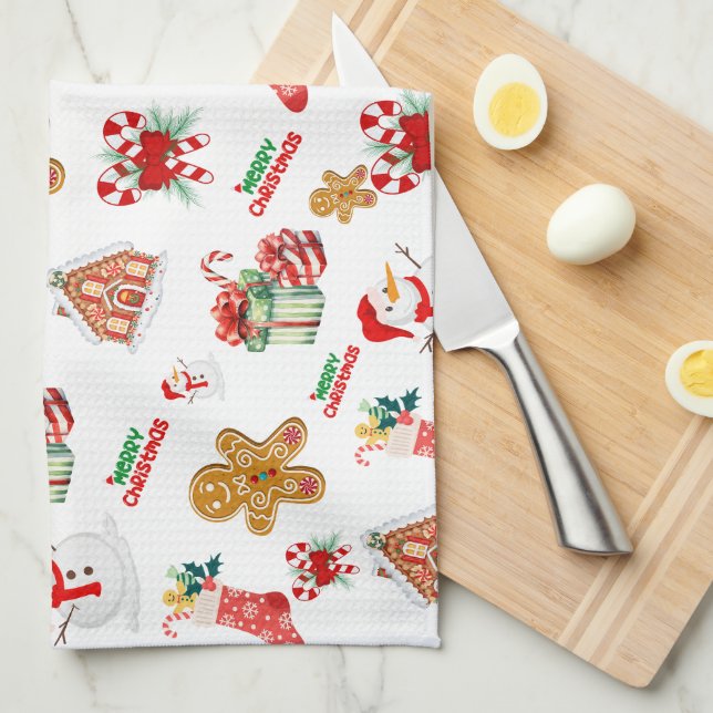 Christmas Seamless Pattern Kitchen Towel (Quarter Fold)