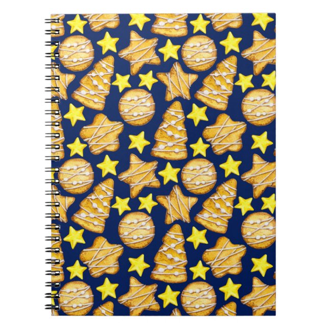 Christmas seamless pattern of sweets and yellow st notebook (Front)