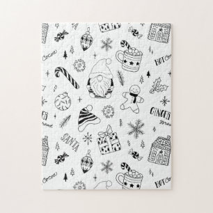 Christmas seamless pattern outline  jigsaw puzzle