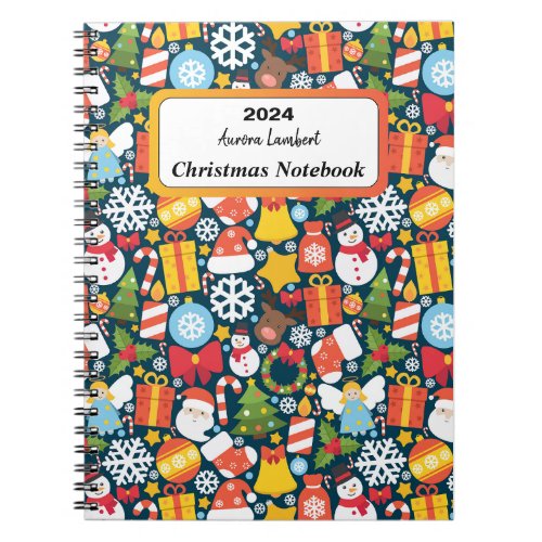 Christmas Seamless Pattern Spiral Photo Notebook