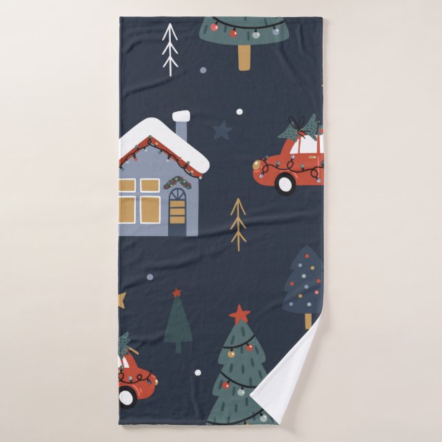 Christmas seamless pattern with christmas tree,car bath towel (Bath Towel)