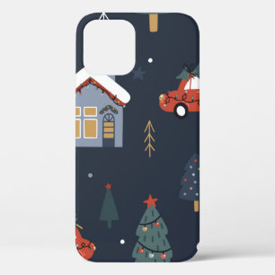 Christmas seamless pattern with christmas tree,car iPhone 12 case
