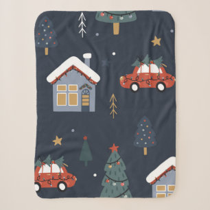 Christmas seamless pattern with christmas tree,car sherpa blanket