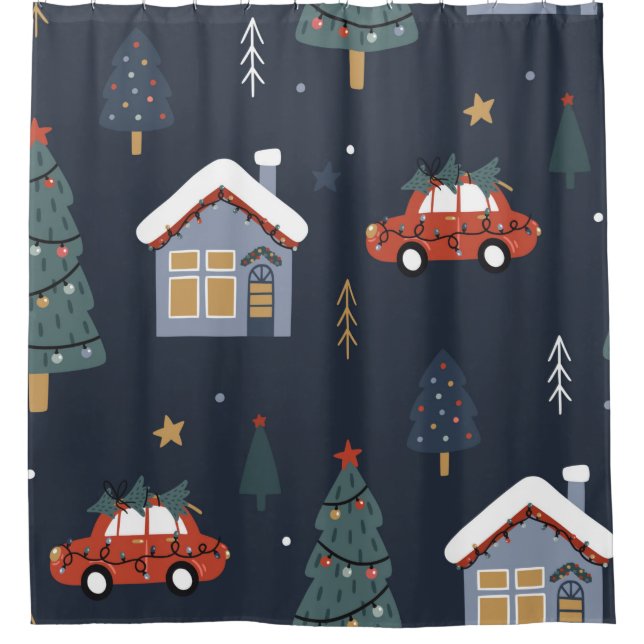 Christmas seamless pattern with christmas tree,car shower curtain (Front)