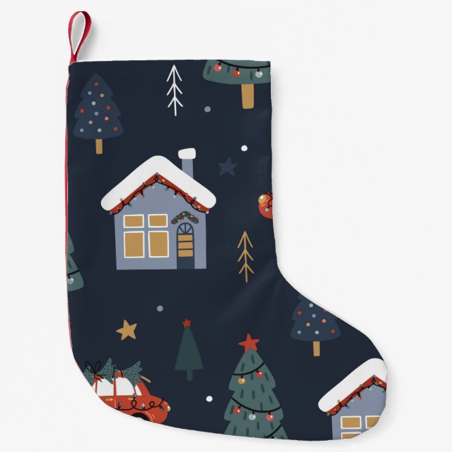 Christmas seamless pattern with christmas tree,car small christmas stocking (Front)