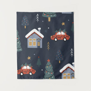 Christmas seamless pattern with christmas tree,car tapestry