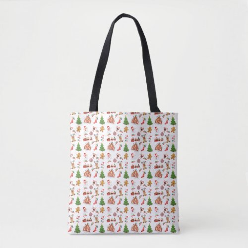 Christmas Seamless Pattern with Gingerbread House Tote Bag