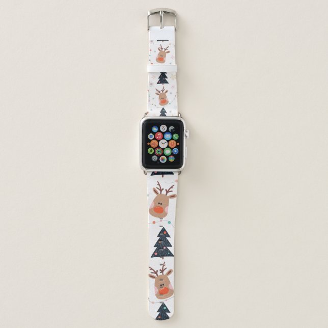 Christmas seamless pattern with reindeer and Chris Apple Watch Band (Front)