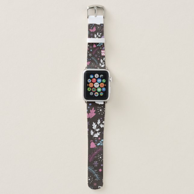 Christmas seamless pattern with tree,  snow,  gift apple watch band (Front)