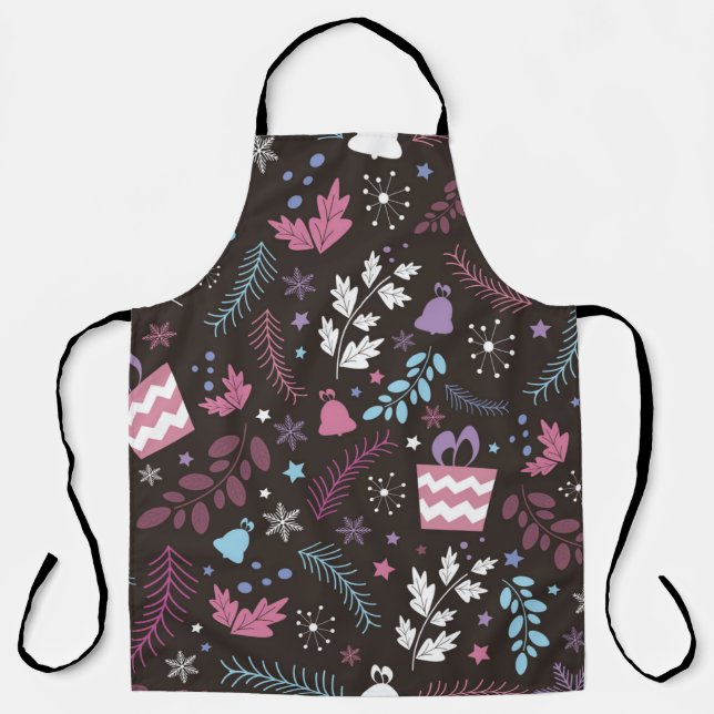 Christmas seamless pattern with tree,  snow,  gift apron (Front)