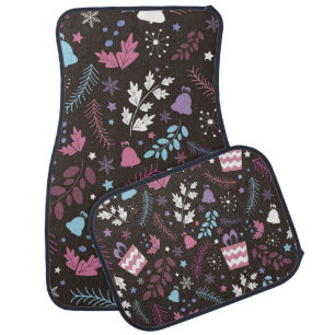 Christmas seamless pattern with tree,  snow,  gift car floor mat