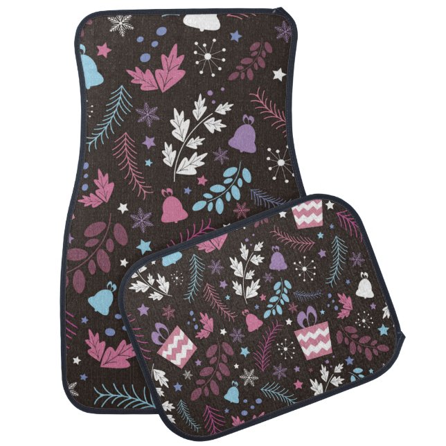Christmas seamless pattern with tree,  snow,  gift car floor mat (Set)