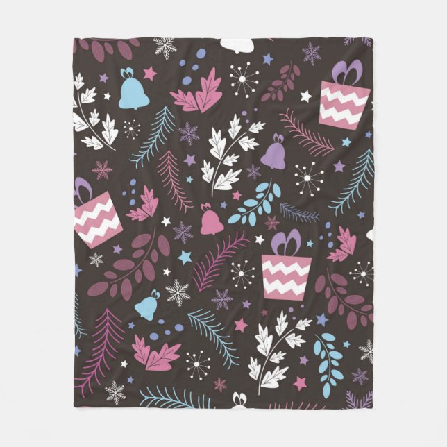 Christmas seamless pattern with tree,  snow,  gift fleece blanket (Front)