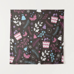 Christmas seamless pattern with tree, snow, gift tapestry