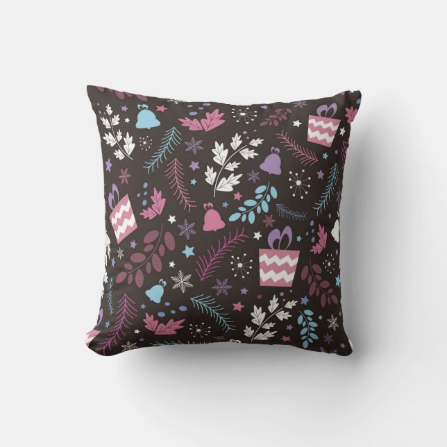Christmas seamless pattern with tree,  snow,  gift throw pillow (Front)