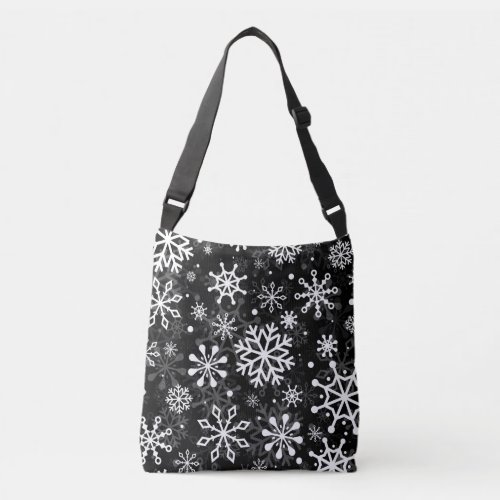 Christmas seamless snowflakes black pattern crossbody bag