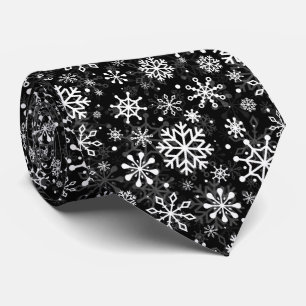 Christmas seamless snowflakes black pattern neck tie