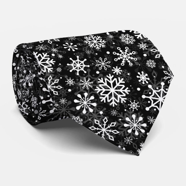 Christmas seamless snowflakes black pattern neck tie (Rolled)