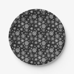 Christmas seamless snowflakes black pattern paper plates