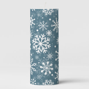 Christmas seamless snowflakes blue pattern pillar candle