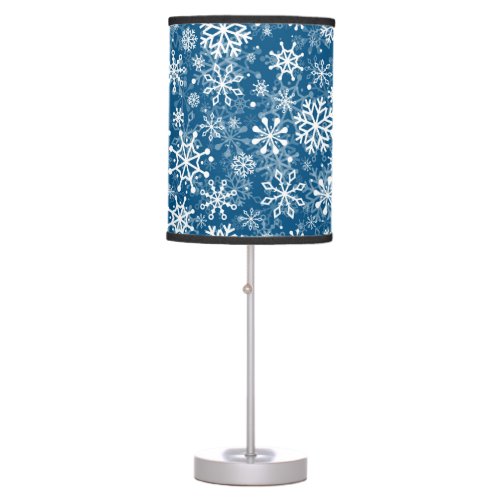 Christmas seamless snowflakes blue pattern table lamp