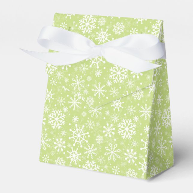 Christmas seamless snowflakes green pattern favor boxes (Front Side)