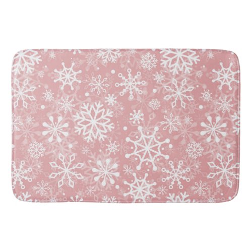 Christmas seamless snowflakes pink pattern bath mat